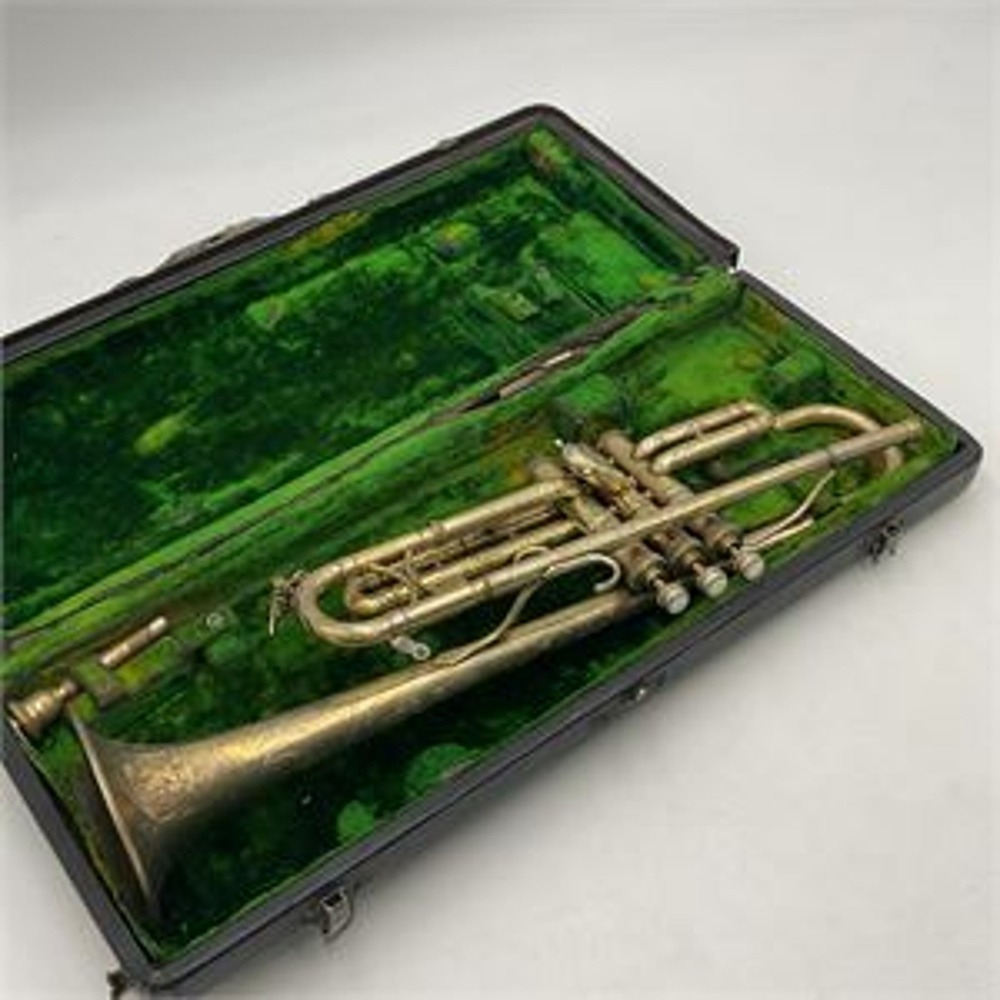 Antique H.N. White King Liberty Model Brass Trumpet No. 65894 with Original Case